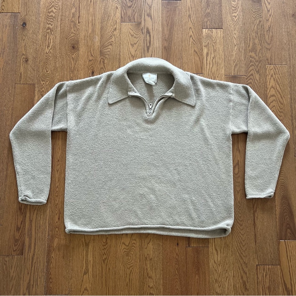 Express Vintage 90s Oatmeal Knit Quarter Zip Collared Pullover Size L